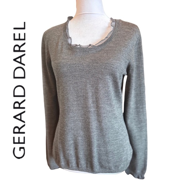 Gerard Darel Long Sleeve 100% Soft Wool Lightweight Sheer Ruffle Sweater Small S - Picture 1 of 7